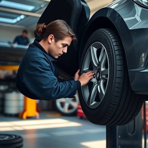 AutoFix Garage technician, Kevin Lee, replacing a tire on a customer's vehicle.