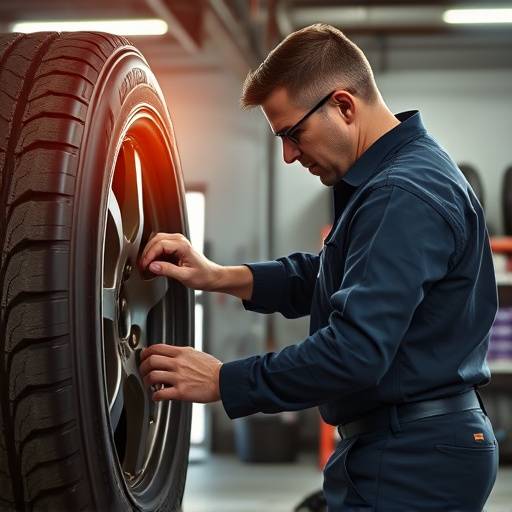 AutoFix Garage technician replacing a tire on a vehicle.