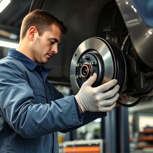 AutoFix Garage technician replacing brake pads on a vehicle.